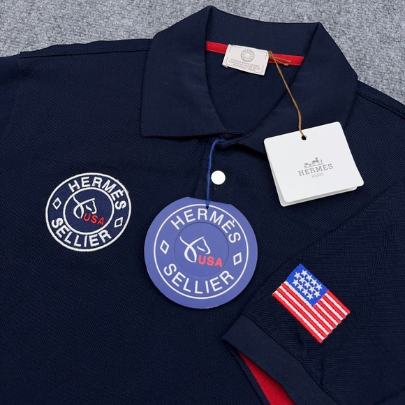 Hermes Other - NEW Hermes Sellier Polo Shirt Men's Medium Navy Blue USEF Equestrian USA Team